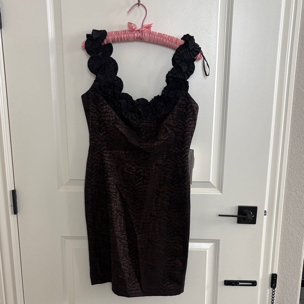 Maggy London Black and Brown Textured Mini Dress, brand new condition